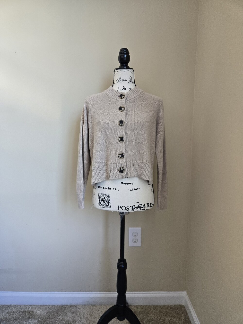 Quince Organic Cotton Crop Cardigan Womens XS Khaki Button Front